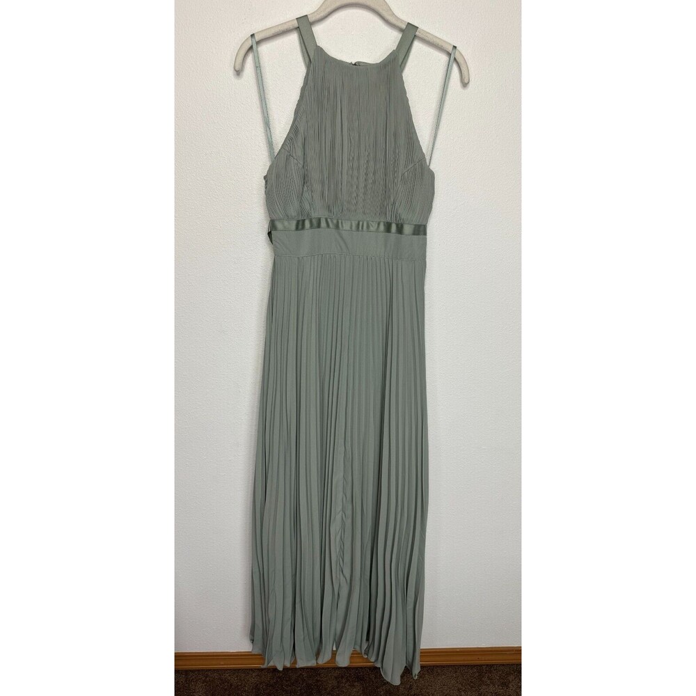 ASOS Design Size 4 Maxi Dress Bridesmaid Pleated Pinny with Satin Wrap Waist NWT